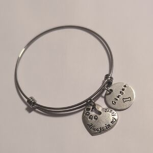 Silver Adjustable Bangle Charm Bracelet with Heart and Paw‎ Print Charms